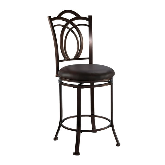 Linon Mokena 24" Round High Back Counter Stool, Coffee Brown/Coffee Faux Leather