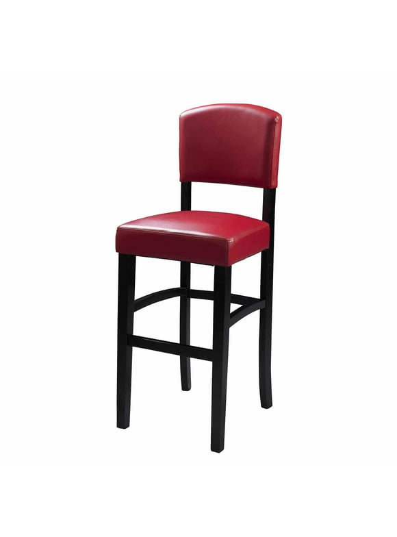 Linon Monaco Full Back Wood Counter Stool, 24" Seat Height, Espresso Finish with Dark Red Fabric