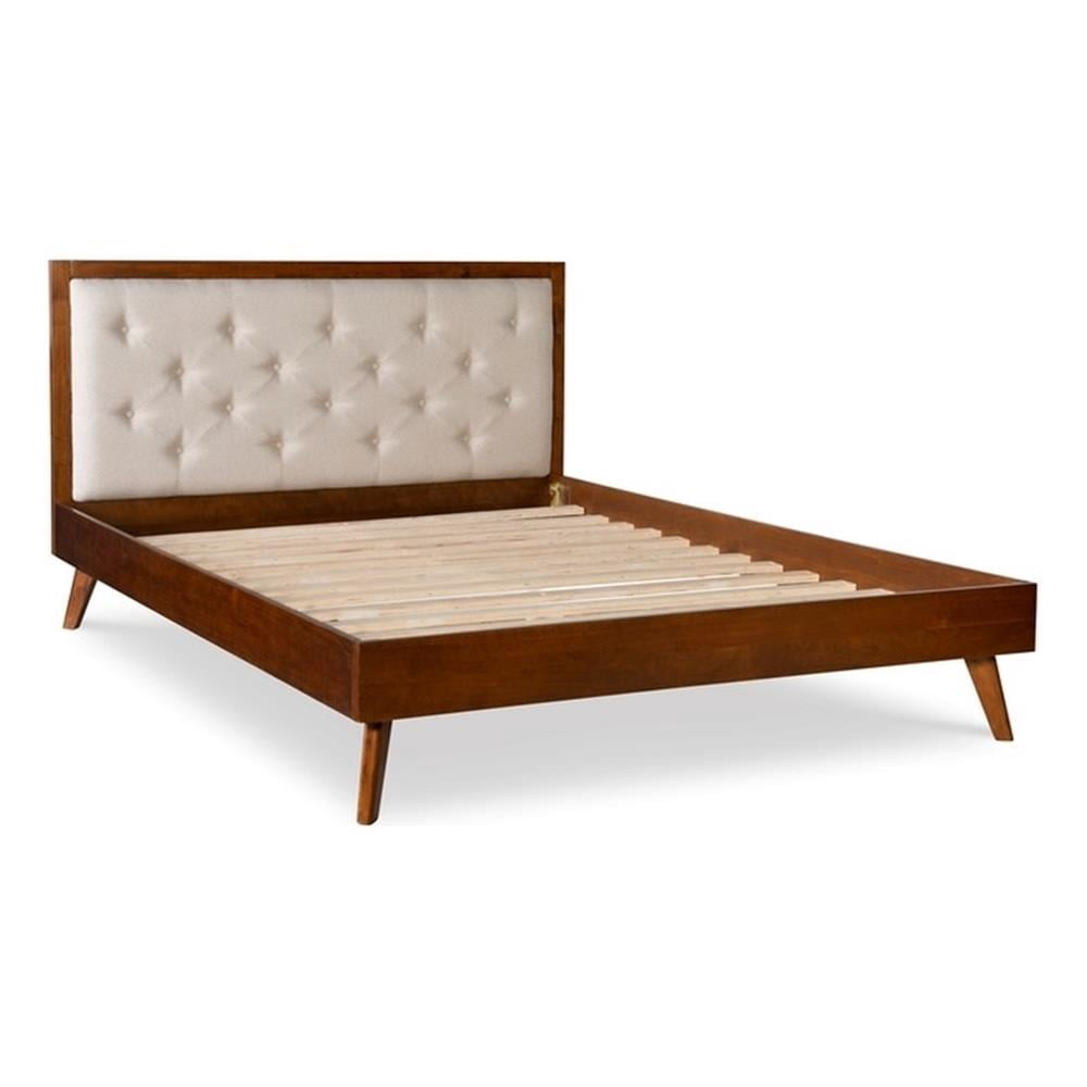 Linon Moore Mid Century Upholstered Platform King Bed Frame in Brown ...