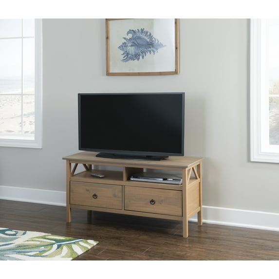 Linon Moreland 2-Drawer Solid Wood TV Stand for TVs up to 40", Driftwood Finish