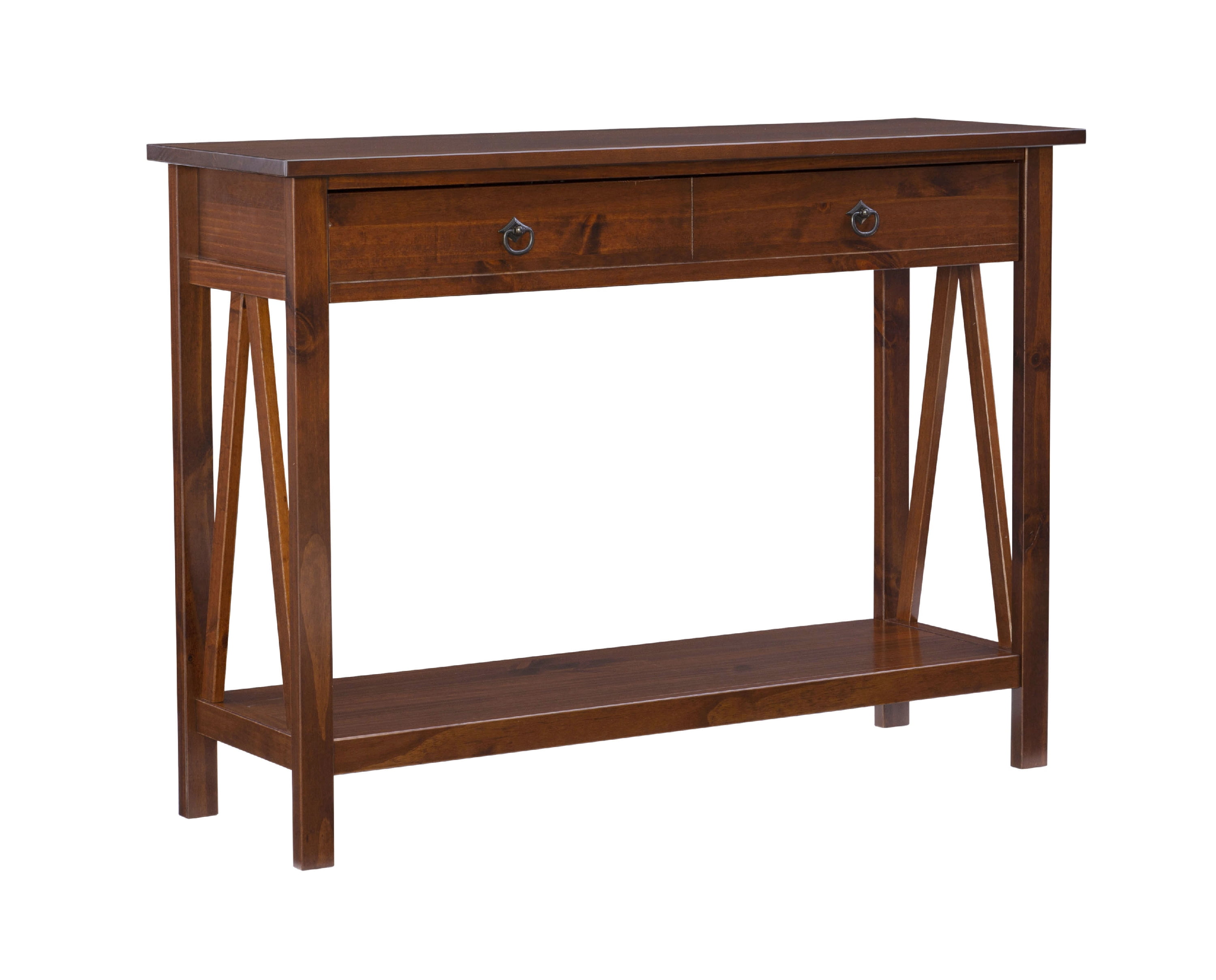 Linon Moreland Farmhouse Console Table with 2 Drawers, Antique Tobacco Finish