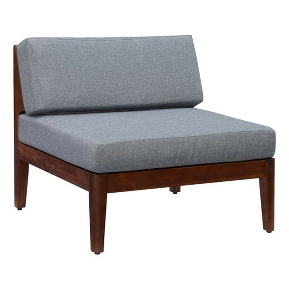 Linon Morningside Outdoor Acacia Wood Middle Chair with Gray Cushions in Walnut