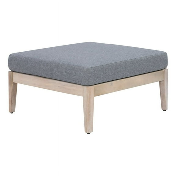 Linon Morningside Outdoor Acacia Wood Ottoman with Gray Cushion in Natural