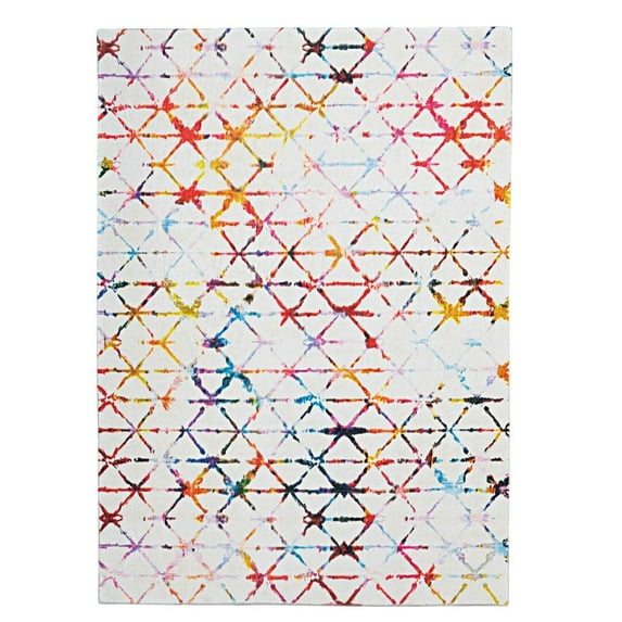 Linon Motif Printed Faux Rabbit Ivory 5' X 7' Rectangle Area Rug RUGPR0757