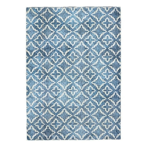 Linon Motif Printed Faux Rabbit Linear Polyester 3'x5' Accent Rug in Blue