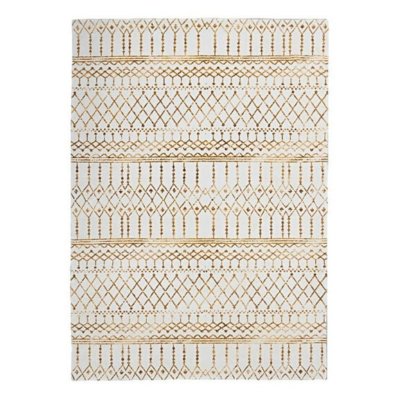 Linon Motif Printed Faux Rabbit Minear Polyester 3'x5' Accent Rug in Ivory