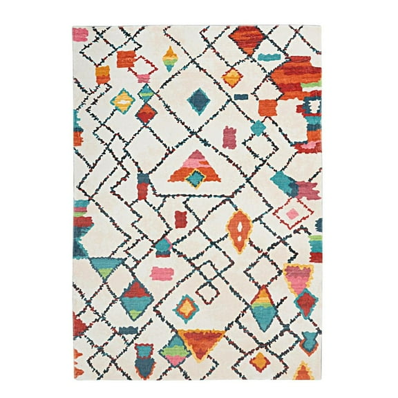 Linon Motif Printed Faux Rabbit Roboto Ivory Multi 3x5, Rug