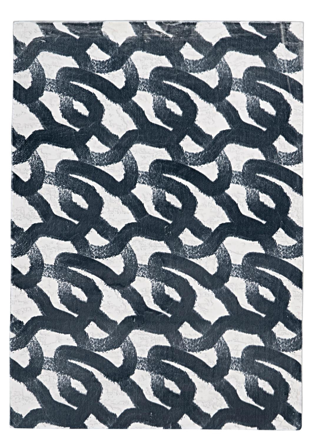 Linon Motif Printed Faux Rabbit Black 5' X 7' Rectangle Area Rug ...
