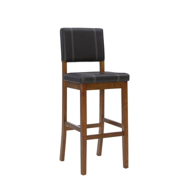 Linon 30" Mulberry Indoor Padded Bar Stool, Medium Dark Walnut/Dark Brown Faux Leather