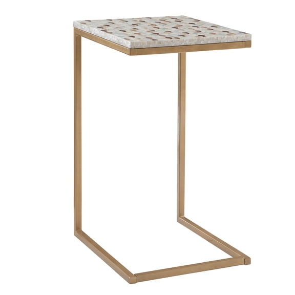 Linon Muldoon C-Table, 26" Tall, Gold/Neutral Capiz Shell Mosaic