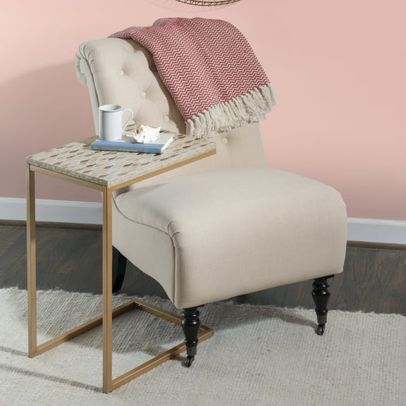 Linon Muldoon C-Table, 26" Tall, Gold/Neutral Capiz Shell Mosaic
