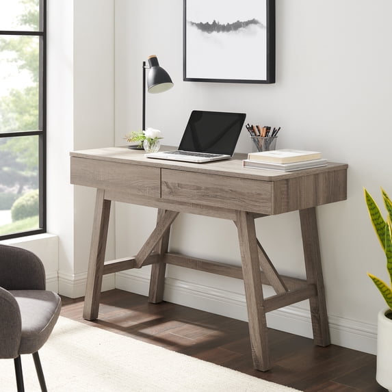 Linon Myrtis 2-Drawer Desk, 47" Wide, Gray Finish