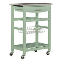 Linon Natalie Granite Top Rolling Kitchen Storage Island in Green Wood