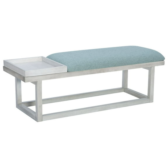 Linon Nate Wood Aqua Upholstered Bench with Removable Storage Tray in Whitewash