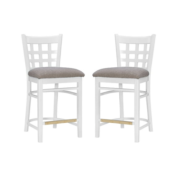 Linon Neville 24" Counter Stools, Set of 2, Classic White with Light Gray Fabric