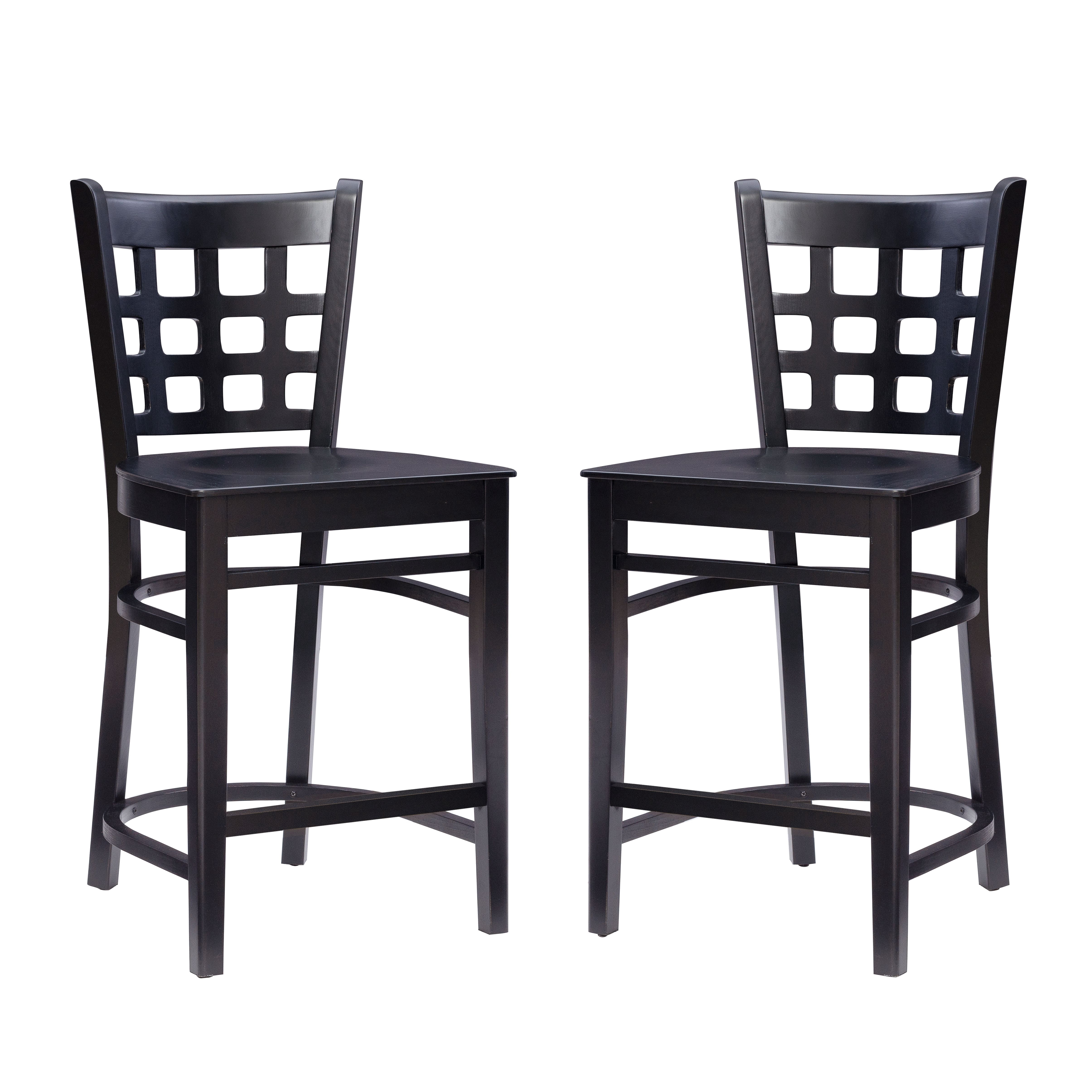 Linon Neville 24" Wood Counter Stool Set, Black Finish, Indoor Use, Set of 2