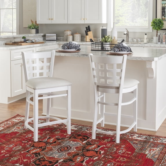 Linon Neville 24 Inch Indoor White Wood Counter Stool Set of 2