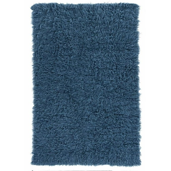 Linon New Flokati Hand Woven Wool 2'4"x4'3" Rug in Denim Blue