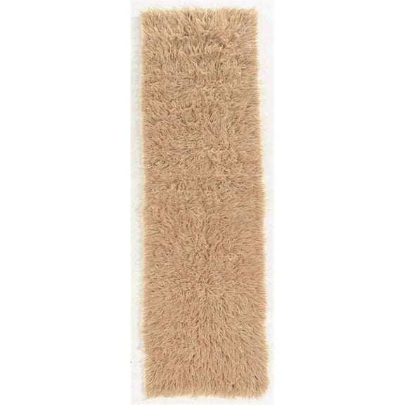 Linon New Flokati Hand Woven Wool 2'4"x8'6" Rug in Tan Brown