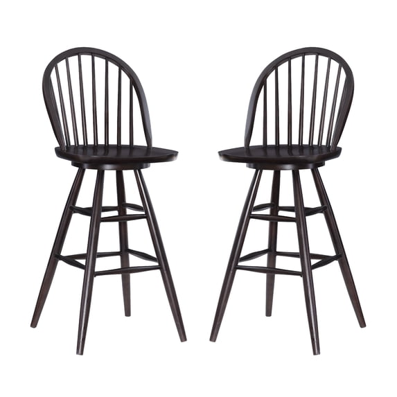 Linon Newton 30" Windsor Back Bar Stools, Brown Finish, Set of 2