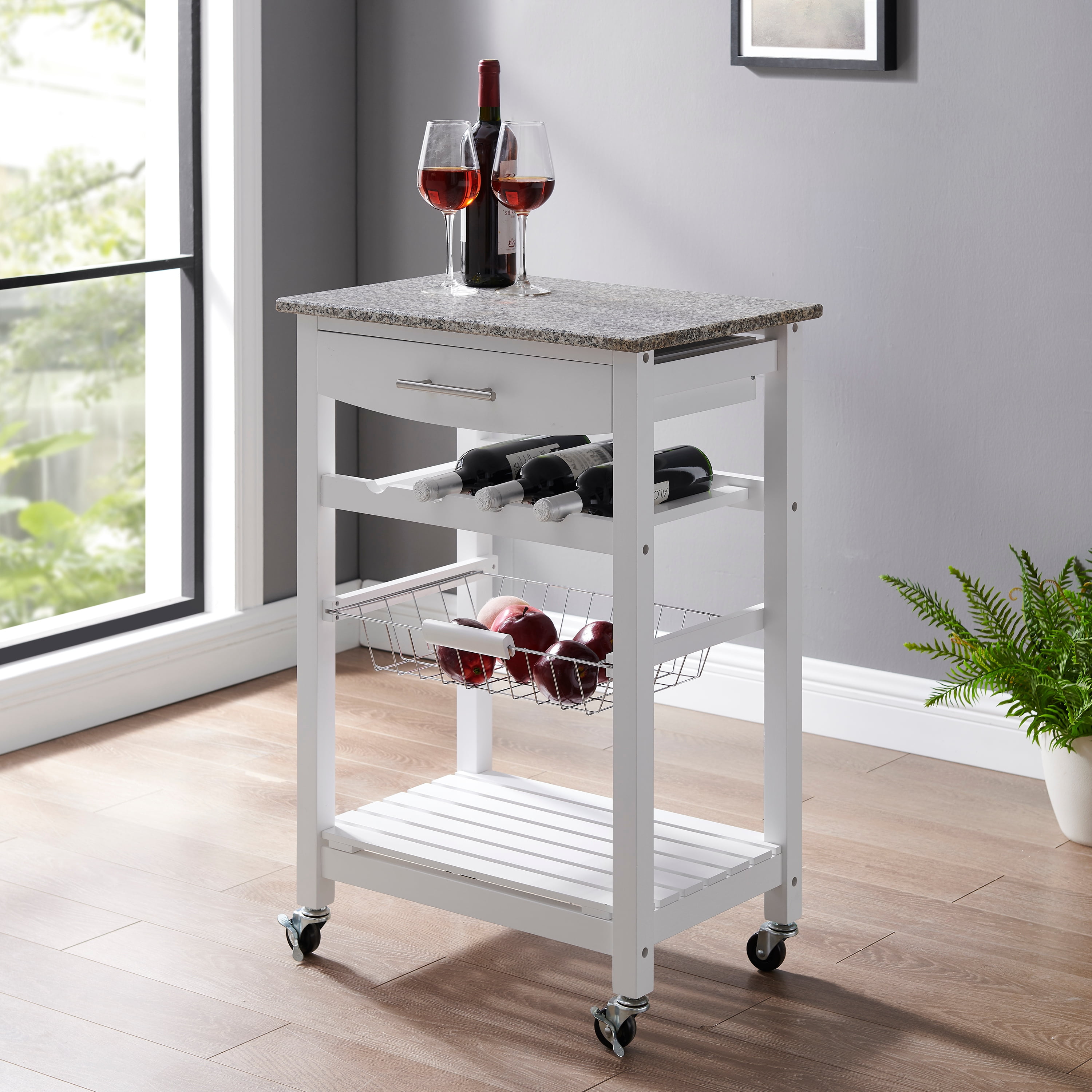 Linon Neyrey Mobile Kitchen Island, White Finish with Gray and White