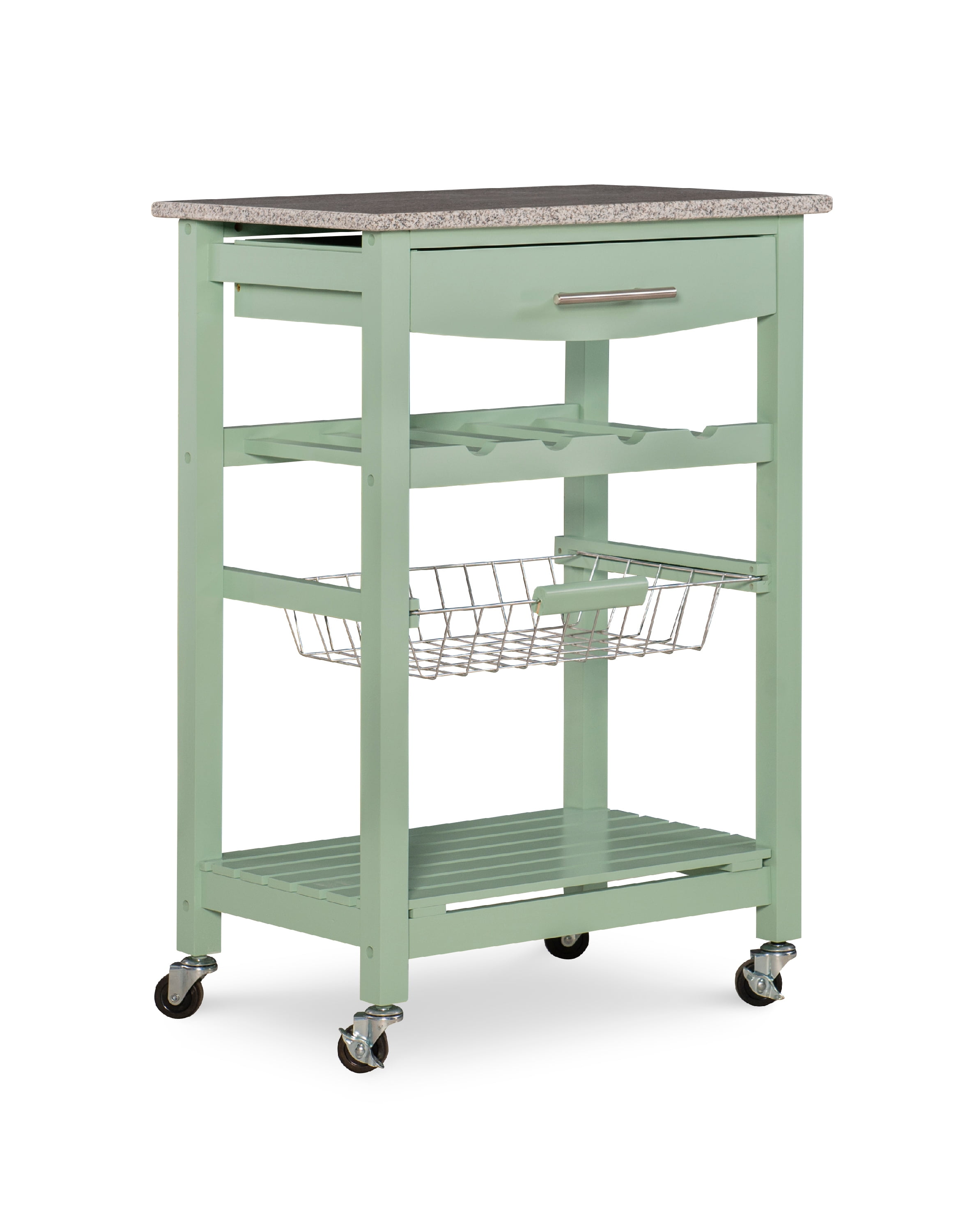 Linon Neyrey Mobile Kitchen Island with Speckled Granite Top, Green