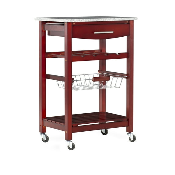 Linon Neyrey Mobile Kitchen Island with Speckled Granite Top, Wenge