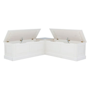 Linon Nook Bench Collection L-Shaped Wood Farmhouse Breakfast Bench with Hidden Storage, White