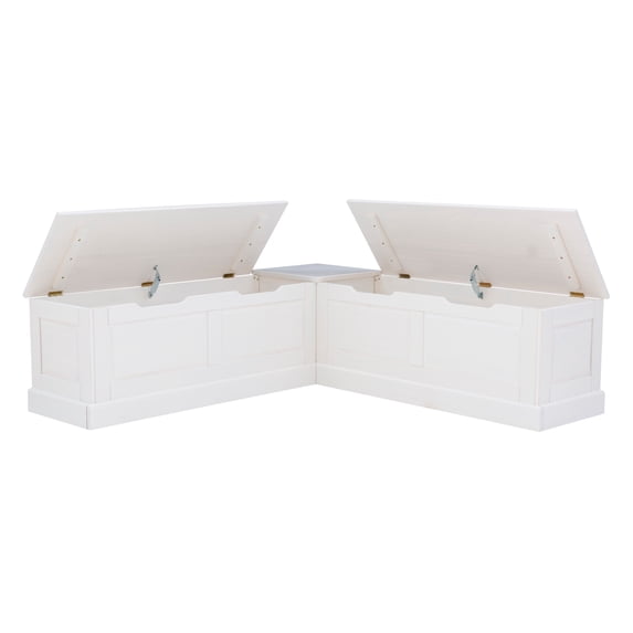 Linon Nook Bench Collection L-Shaped Wood Farmhouse Breakfast Bench with Hidden Storage, White