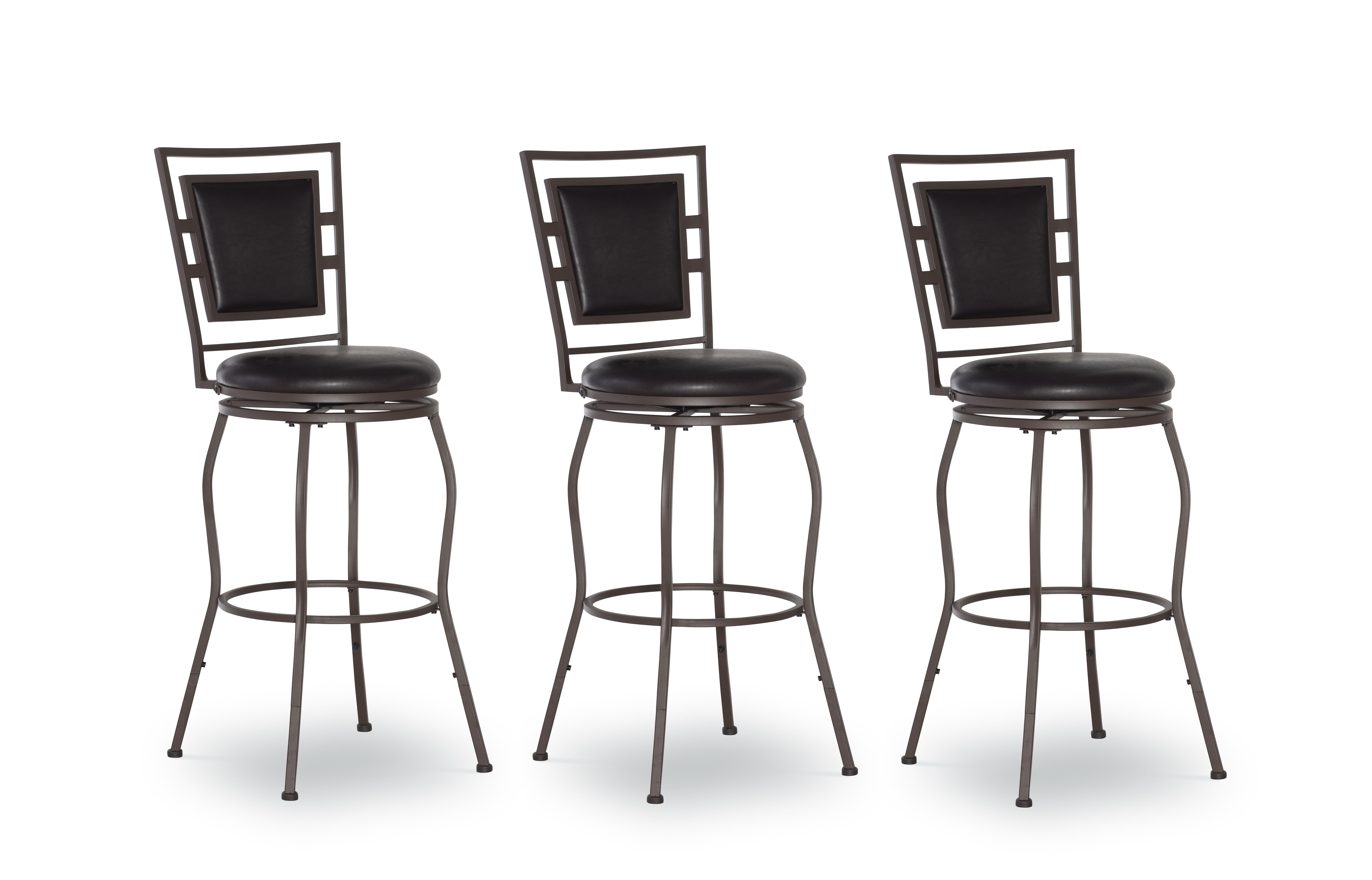 Linon Nora 24-30" Indoor Adjustable Metal Swivel Bar Stool, Set of 3, Brown/Brown Faux Leather