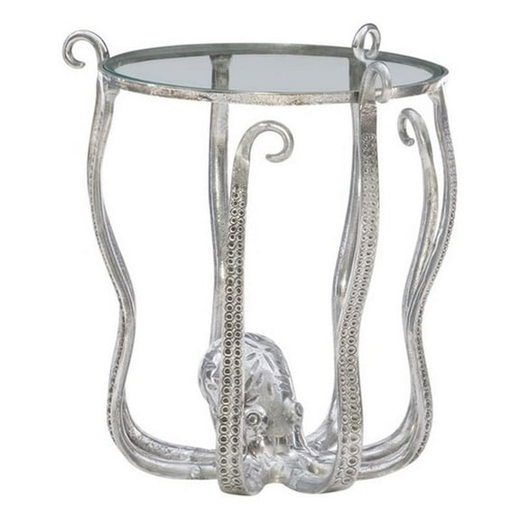 Linon Olivia Octopus Aluminum and Glass Table in Silver