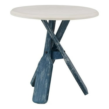 Linon Opal Distressed Wood Coastal Canoe Paddle Side Table in Blue/Cream