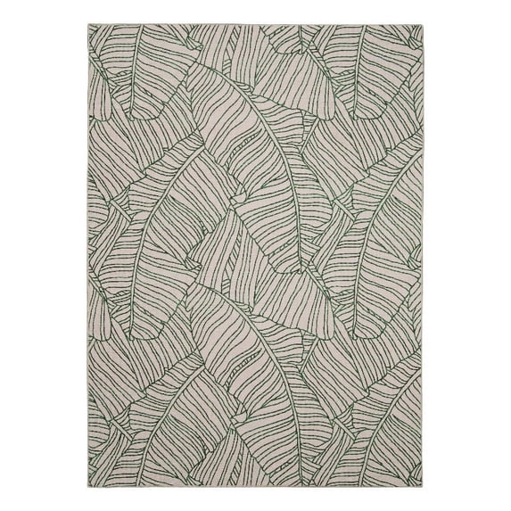 Linon Outdoor Washable Apia Polyester Accent 3'x5' Rug in Ivory and Green