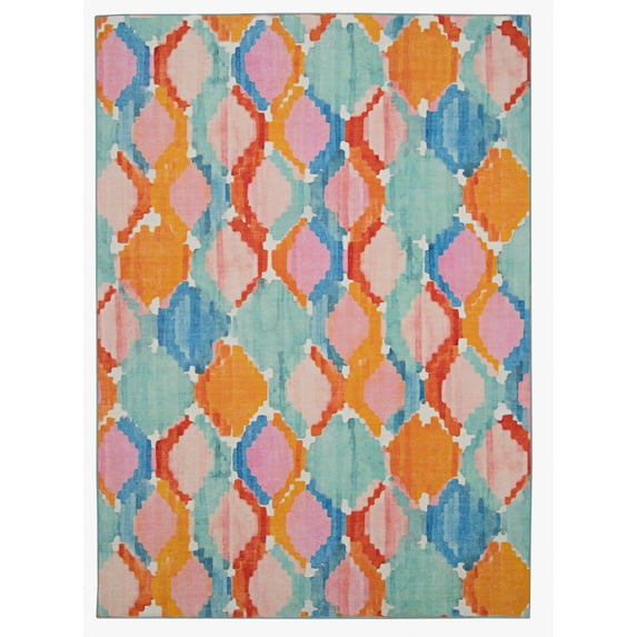 Linon Outdoor Washable Area Rug Collection, Aqua and Orange, 3' x 5'
