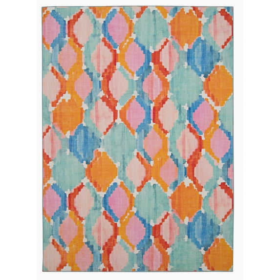Linon Outdoor Washable Area Rug Collection, Aqua and Orange, 5' x 7'