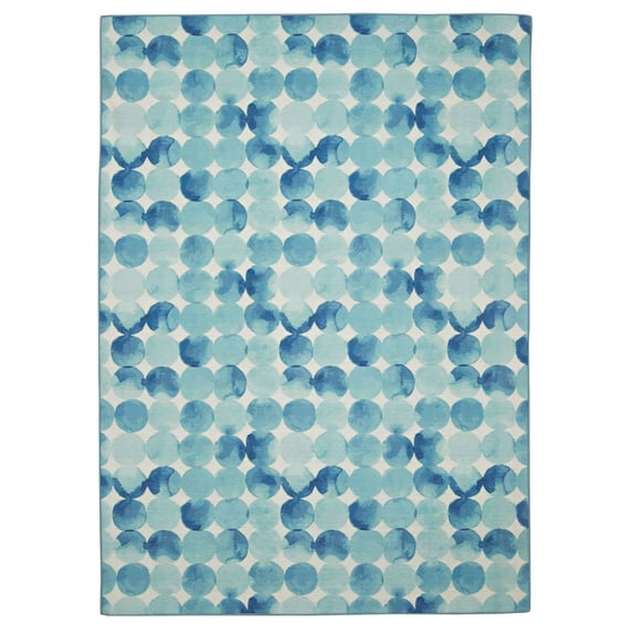 Linon Outdoor Washable Area Rug Collection, Blue and Ivory, 2' x 3'