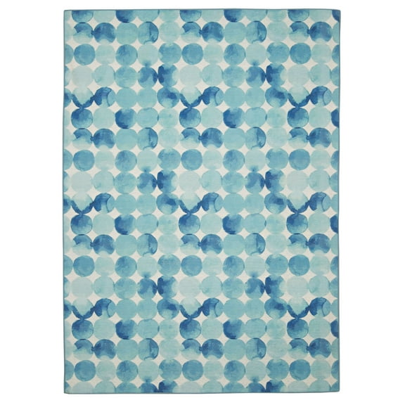 Linon Outdoor Washable Area Rug Collection, Blue and Ivory, 3' x 5'