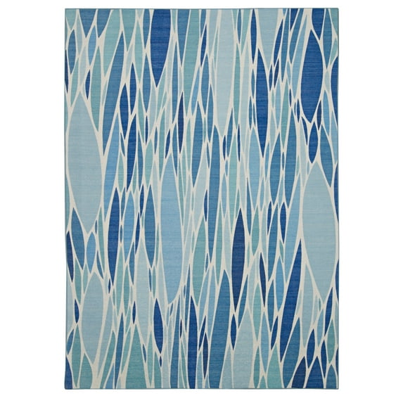 Linon Outdoor Washable Area Rug Collection, Blue and Ivory, 5' x 7'