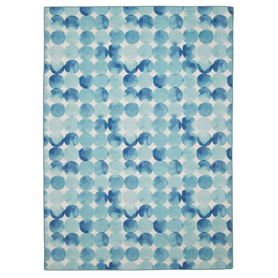 Linon Outdoor Washable Area Rug Collection, Blue and Ivory, 7' x 9'