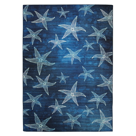 Linon Outdoor Washable Area Rug Collection, Blue and Light Blue, 2' x 3'