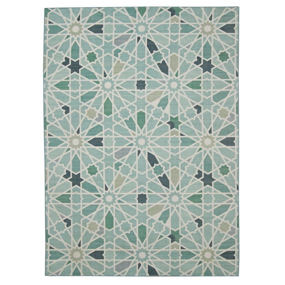 Linon Outdoor Washable Area Rug Collection, Green and Ivory, 2' x 3'