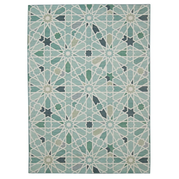 Linon Outdoor Washable Area Rug Collection, Green and Ivory, 2' x 3'