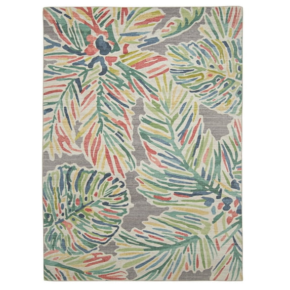 Linon Outdoor Washable Area Rug Collection, Grey and Green, 3' x 5'