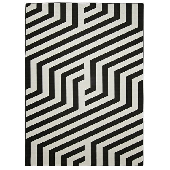 Linon Outdoor Washable Area Rug Collection, Ivory and Black, 2' x 3'