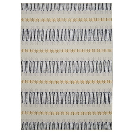Linon Outdoor Washable Area Rug Collection, Ivory and Blue, 3' x 5'