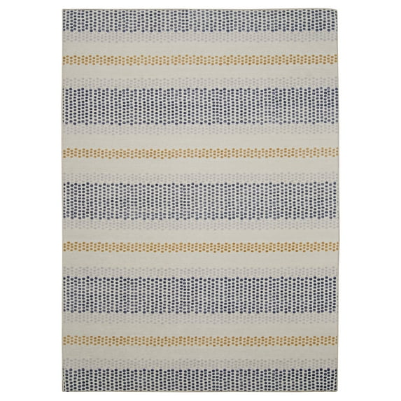 Linon Outdoor Washable Area Rug Collection, Ivory and Blue, 5' x 7'