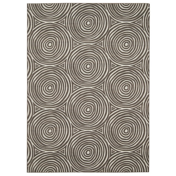 Linon Outdoor Washable Area Rug Collection, Ivory and Brown, 5' x 7'