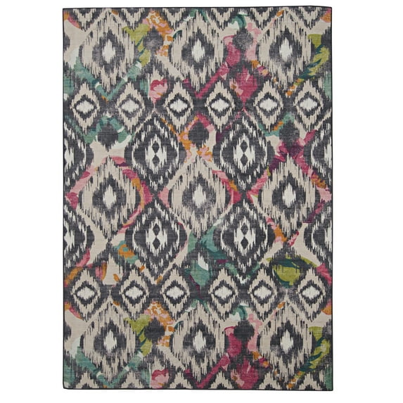 Linon Outdoor Washable Area Rug Collection, Ivory and Charcoal, 3' x 5'