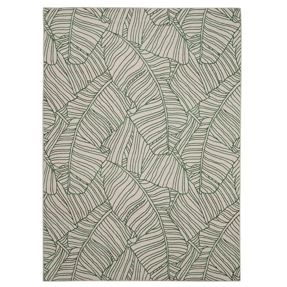 Linon Outdoor Washable Area Rug Collection, Ivory and Green, 2' x 3'