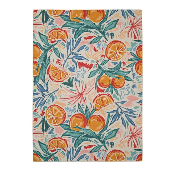 Linon Outdoor Washable Area Rug Collection, Ivory and Orange, 2' x 3'